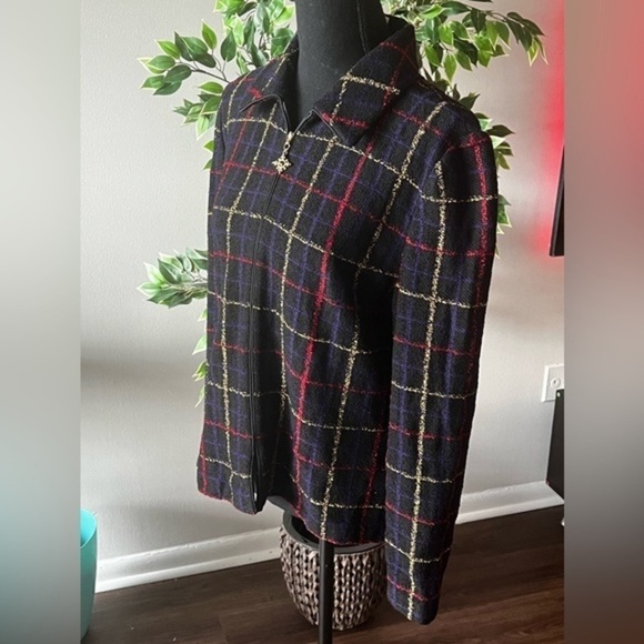 St. John Collection Marie Gray Textured Full-Zip multicolored blue Jacket 8 - Picture 2 of 7